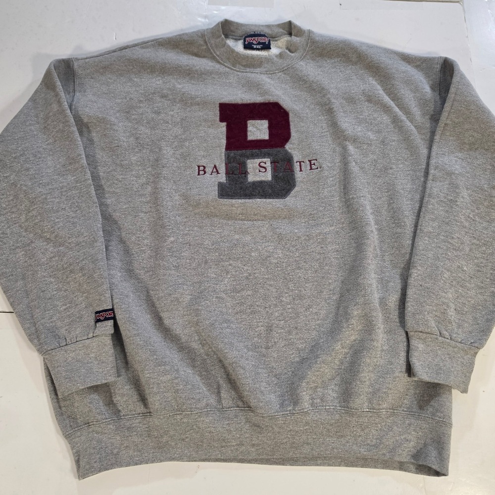 Vtg 90s JanSport Ball State University Sweatshirt XXL Grey Made in USA Crewneck